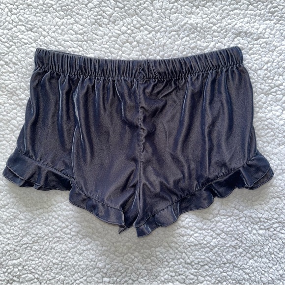 Victoria’s Secret velvet ruffled hem sleep shorts satin drawstring dark grey S - Picture 2 of 7